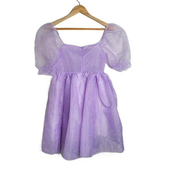 Girl's Purple Princess Dress size S Puff Sleeves Sheer - Picture 7 of 12